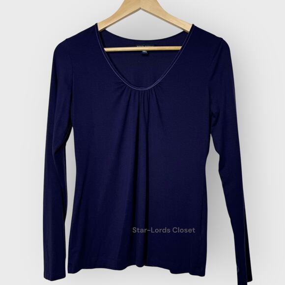 Banana Republic Medium Purple Pleated Neck Blouse Long Sleeve Stretch Pullover - Picture 1 of 6